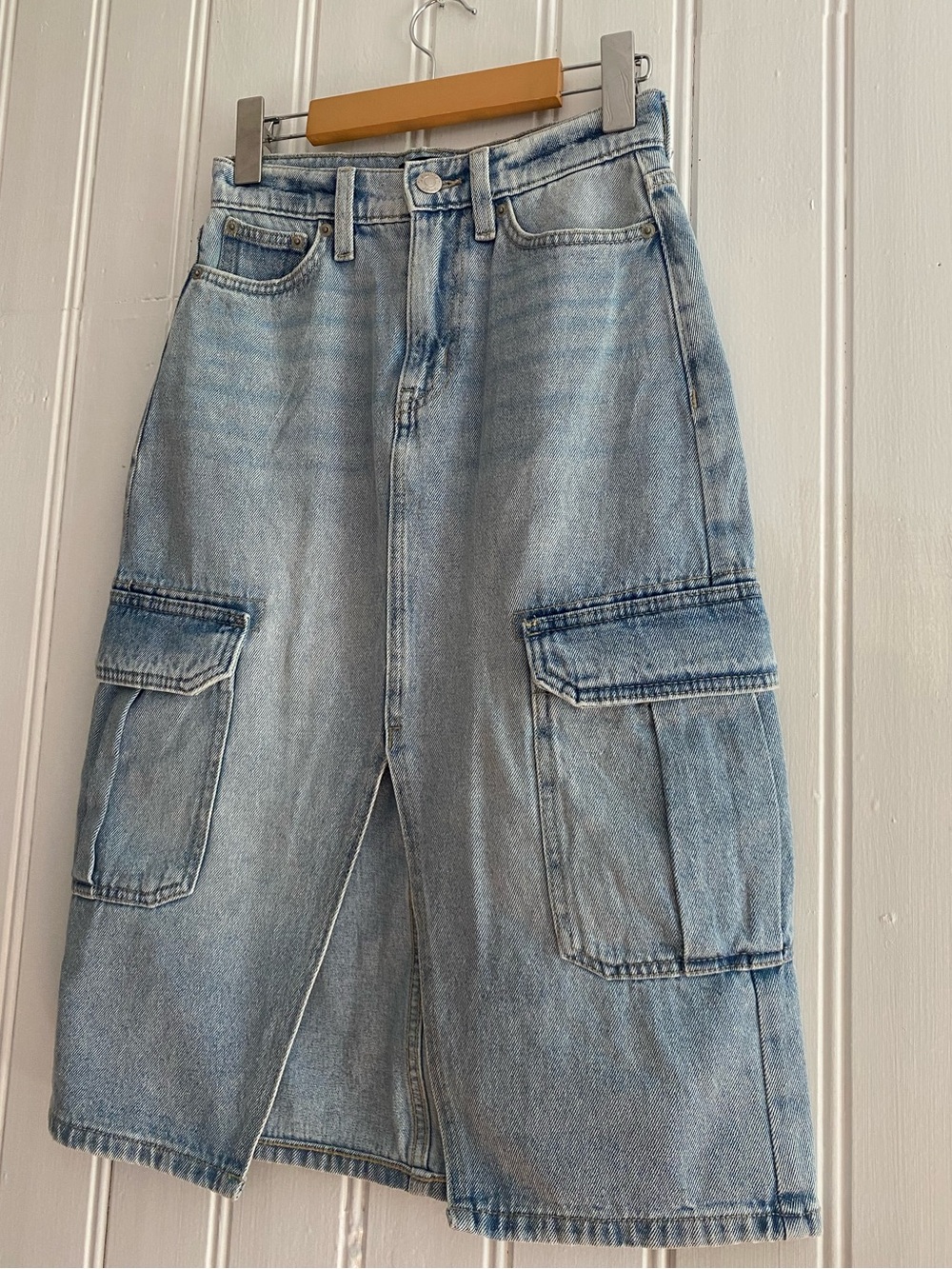 CALVIN KLEIN midi denim high rise split skirt